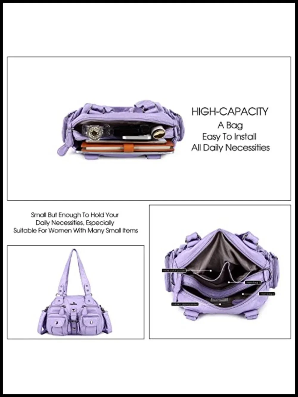 Hobo Crossbody Bag with Removable Strap Faux Leather Handbag Multi-Pocket